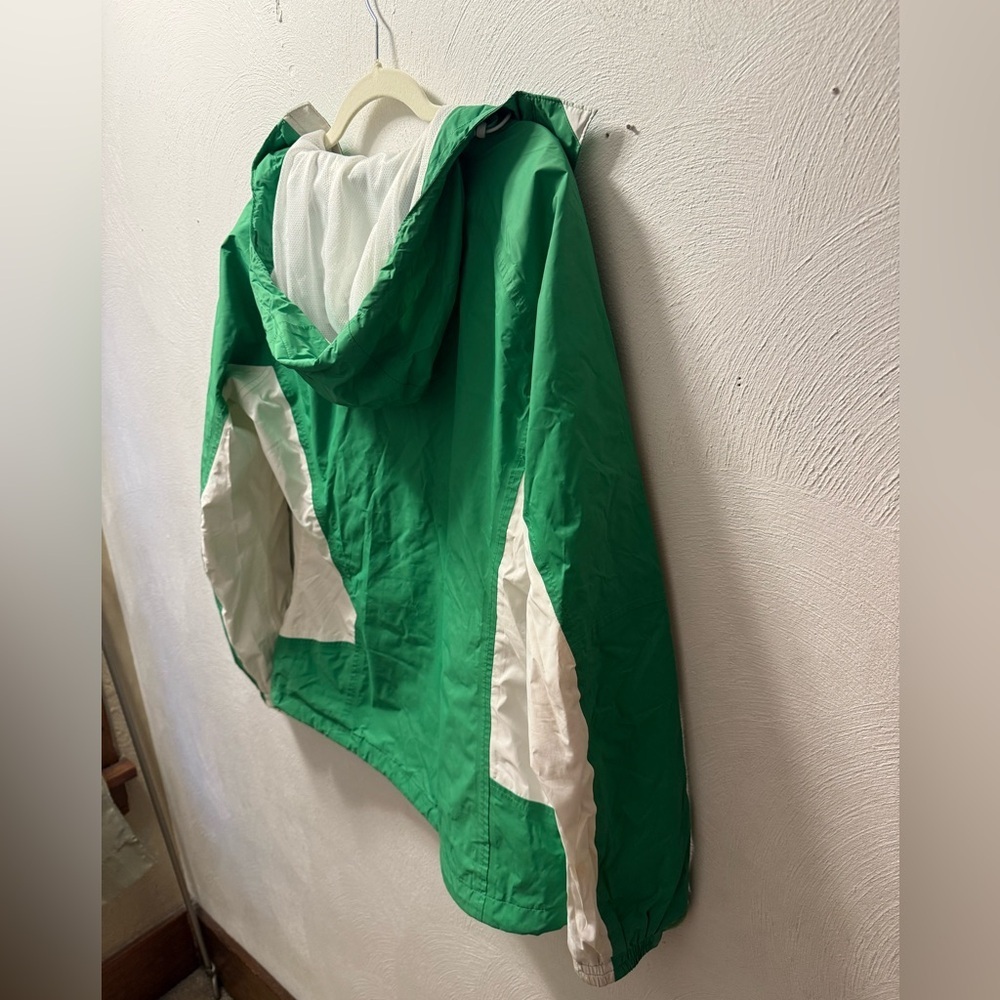 Columbia Green & White Hooded Windbreaker Rain Jacket Lightweight - Picture 7 of 8